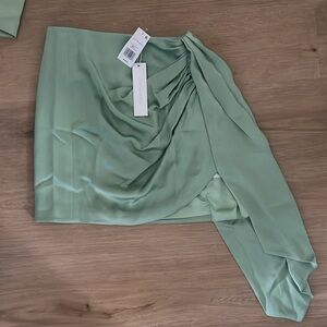 SIMKHAI Mae Draped Satin Mini Skirt in celery, Size 4